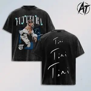 Future Era Tour Shirt – "Tini" Vintage Washed Latin Pop Graphic T Shirt, Futttura Inspired Concert Merch Tee, Aesthetic Star Portrait Double Sided Print, Oversized Heavyweight Cotton Streetwear Shirt, Music Fan Gift for Men Women