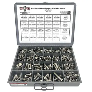 Metric A2 Stainless Steel Hex Cap Screws, Hex Nuts, Flat & Lock Washers - 575 PCS