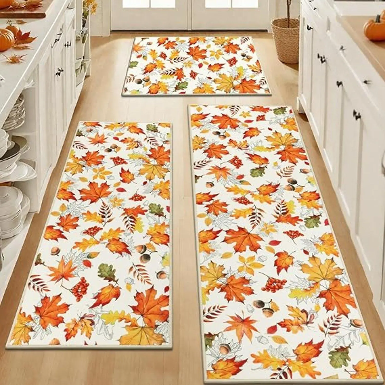 Flannel Area Rugs with Fall Maple Leaf Acorn Autumn Harvest Print Non Slip Absorbent Floor Covering for Entryway Kitchen Living Room Home Decor