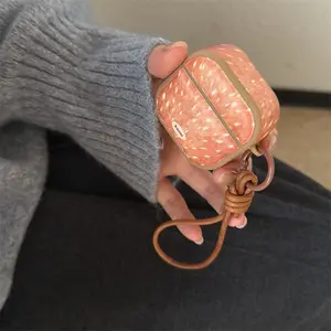 Brown deer pattern | Brown leather rope | Magnetic leather headphone cover | Best friend gift |  for AirPods 2 3 4 Pro Pro2 Pro3