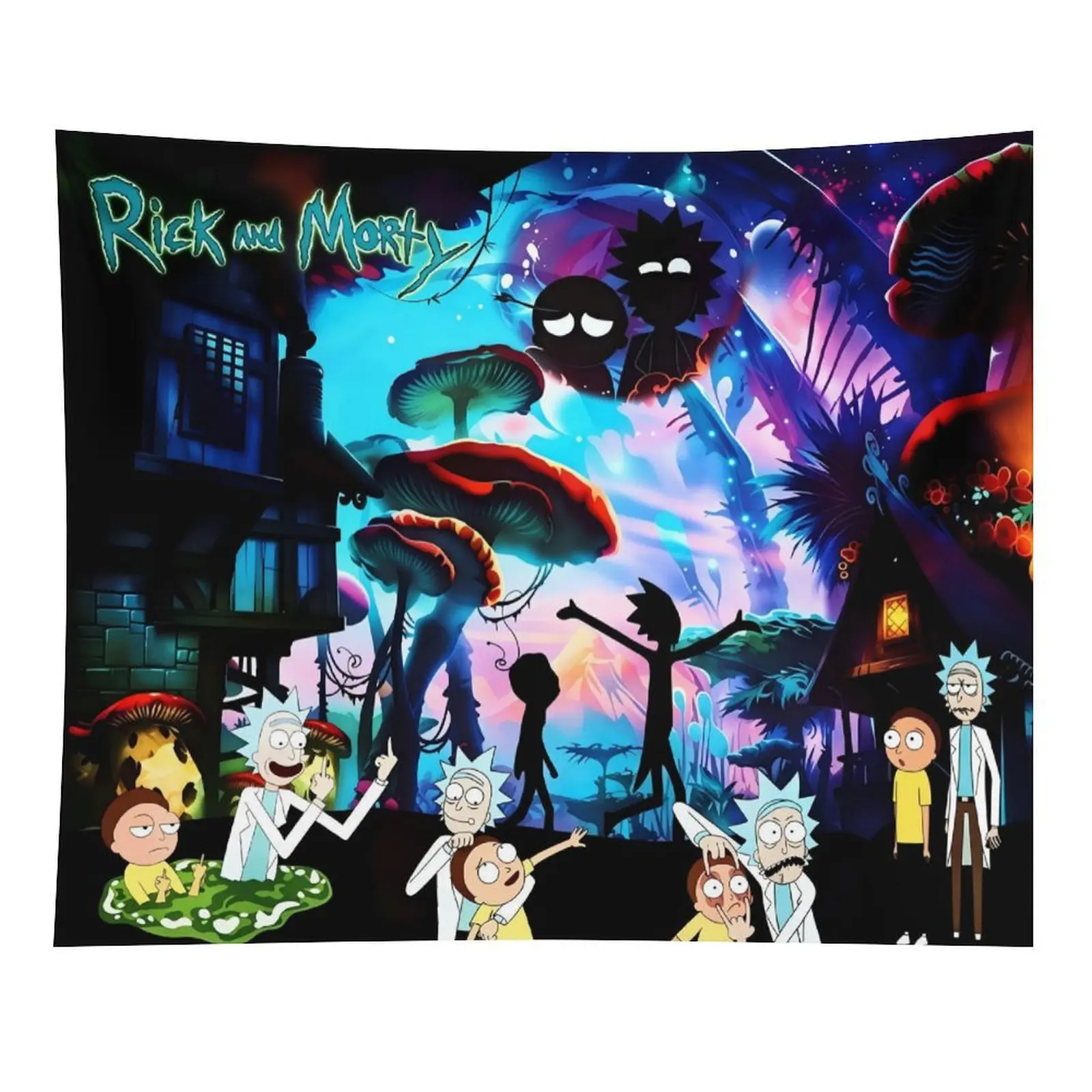 Anime Rick and Morty Knit Polyester Backdrop Tapestry , Machine-Washable Home Decor Wall Hanging, Fan Room Accent Room Art