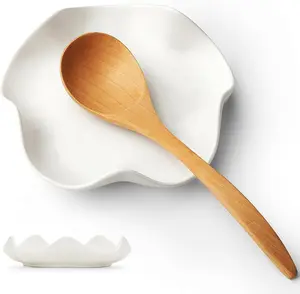 Ceramic Spoon Rest for Stove Top 5.3 Inch Flower Shape Utensil Holder Heat Resistant Kitchen Counter Coffee Spoon Holder Dishwasher Safe Housewarming Gifts