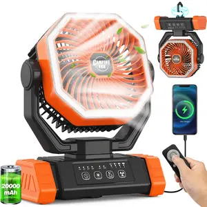 Battery Powered Fan - 20000mAh(55Hrs) Camping Fans for Tent, Auto Oscillation Cordless, Tent Fans for Camping with Remote/light, 4 Speeds, 4 Timing, Outdoor