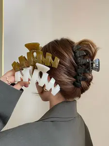 Jelly Color Wave Large Hair Claws for Women, Synthetic Claw Clip, Ponytail Claw Clip, Hair Claw Clips, Elegant Plain Design, All Seasons Use, High-End Style Hair Accessories