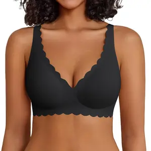 Avidlove Wireless Bra Womens Plunge V Neck Seamless Bras Full Coverage Everyday Bra