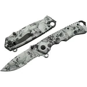 Skull Folding Knife – 4.5" Assisted Opening Pocket Knife with Clip, Black/Grey Stainless Steel Blade with Metal Handle, Pocket Clip & Liner Lock, pocket knives & Folding Knives for Men, EDC Skull Knife