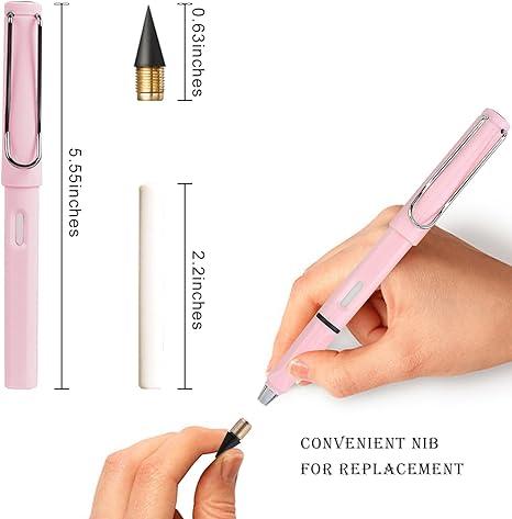 12Pack Forever Pencils for student Writing, Infinity Pencil Cute Inkless Everlasting Pencil with Eraser for Sketching (Black)