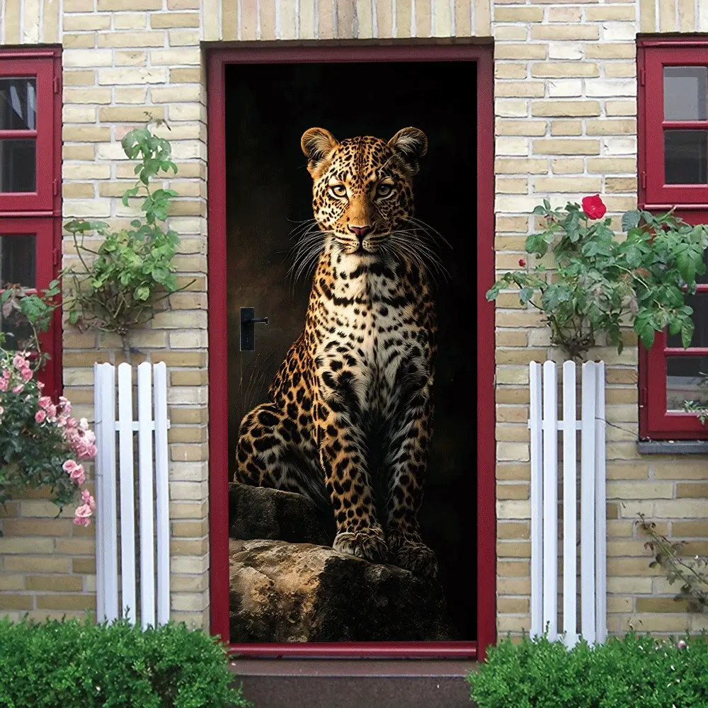2pcs Wild Leopard Wall Sticker for Home Decoration - High Quality PVC Removable Animal Decal, Suitable for Living Room Bedroom Door Wall Art, Realistic Jungle Wildlife Design, Easy to Apply and R