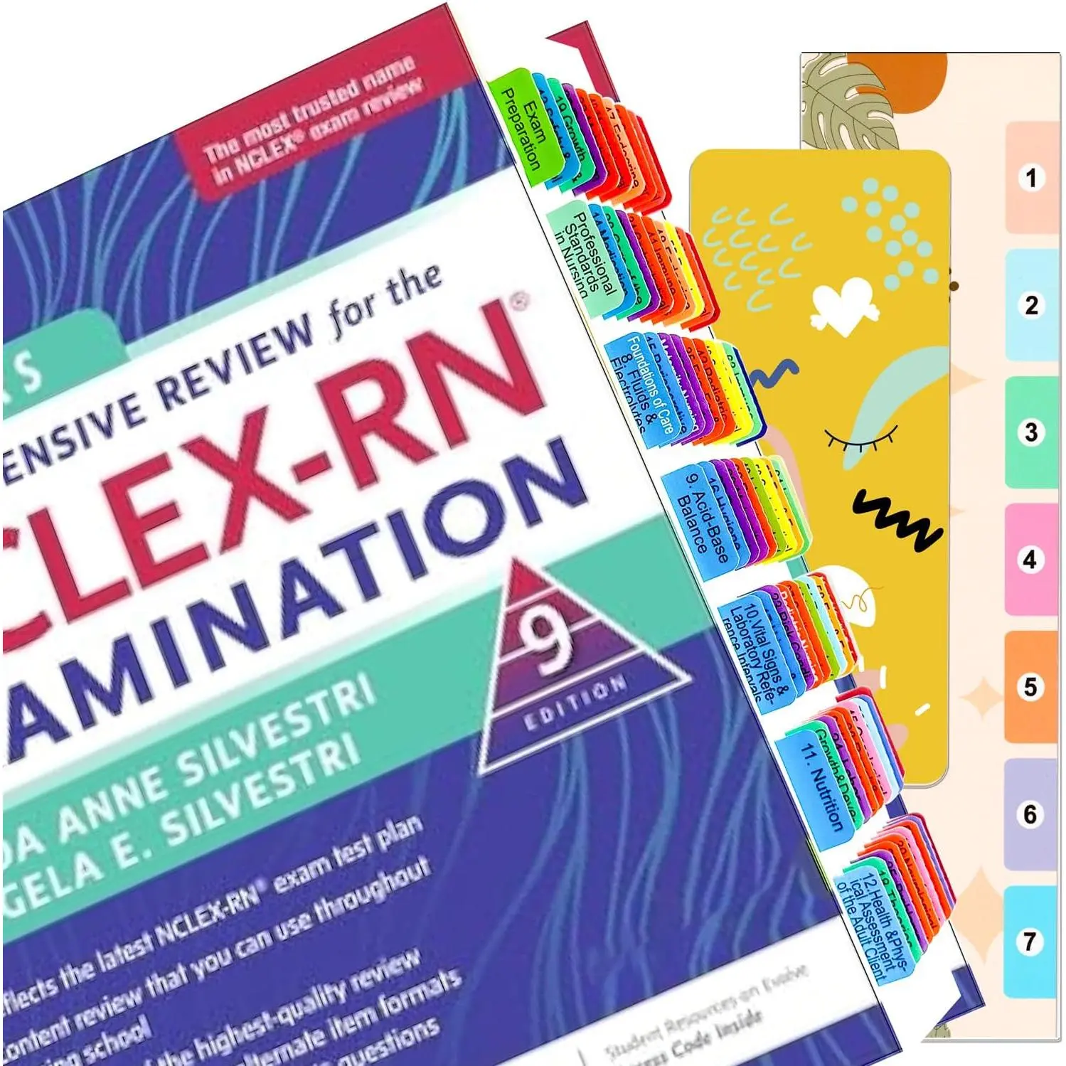 Index Tabs for Saunders Comprehensive Review for The NCLEX-RN(R) Examination, (Book not Included). 72 Printed NCLEX-RN 9th Edition Tabs, with Page Markers and Alignment Guide & Bookmark