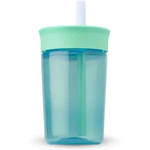 Kids Insulation BPA-Free Plastic Tumbler with Spill Resistant Flexible Straw, Easy to Clean, Kids Water Bottle, Great for Travel, Dishwasher Safe, 15 Oz, Teal and Aqua (The Blues)
