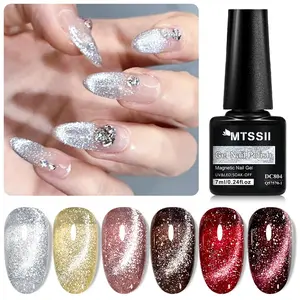 MTSSII 6Pcs Shimmer Reflective Magnetic Gel Nail Polish, Super Shining Red-brown Glitter Cat Eye Gel, Semi-Permanent Nail Art LED Soak Off Gel Varnish for Manicure