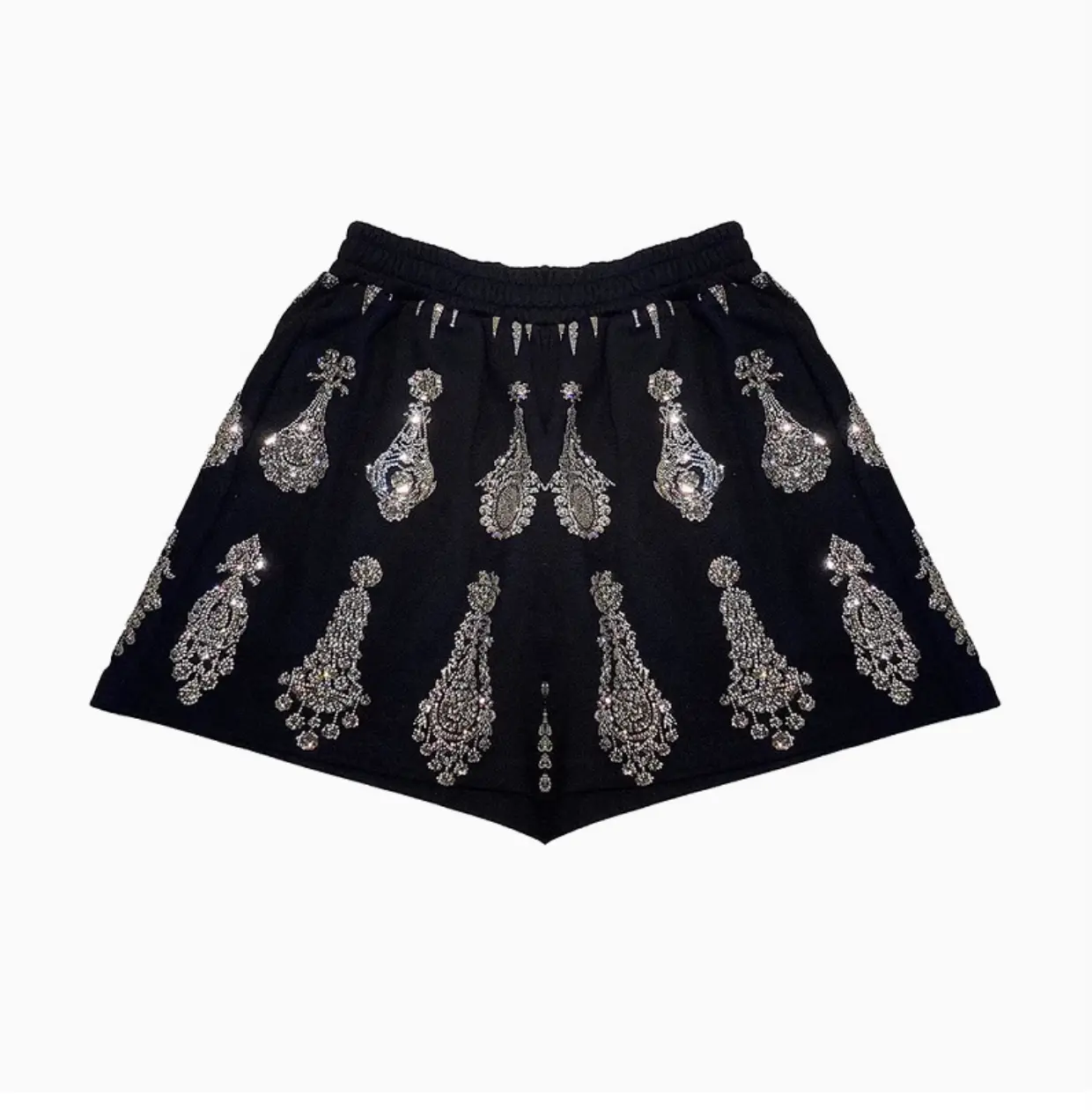 TCH—Light Luxury，Unisex Outfit, New Arrival Rhinestone Design Sparkle Black Shorts
