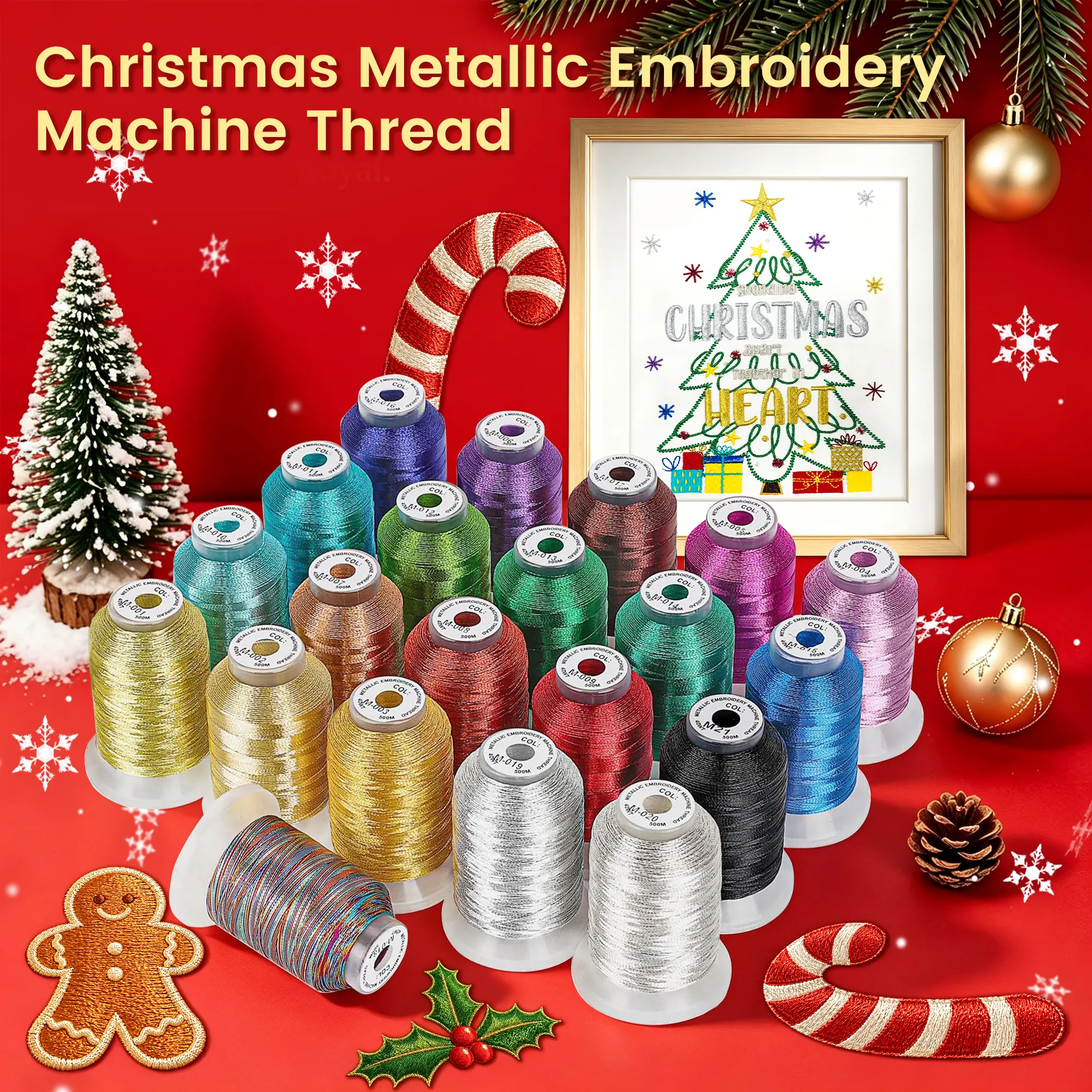 New Brothread Metallic Polyester Embroidery Machine Thread Kit - 21 Shiny Colors, 500M(550y per spool), Strong Foil Core, Seamless Stitching, Tensile Strength, Durable, Washable Up to 95℃, Sewing Threads for Sewing Machine, Christmas, sohochic, fallpick