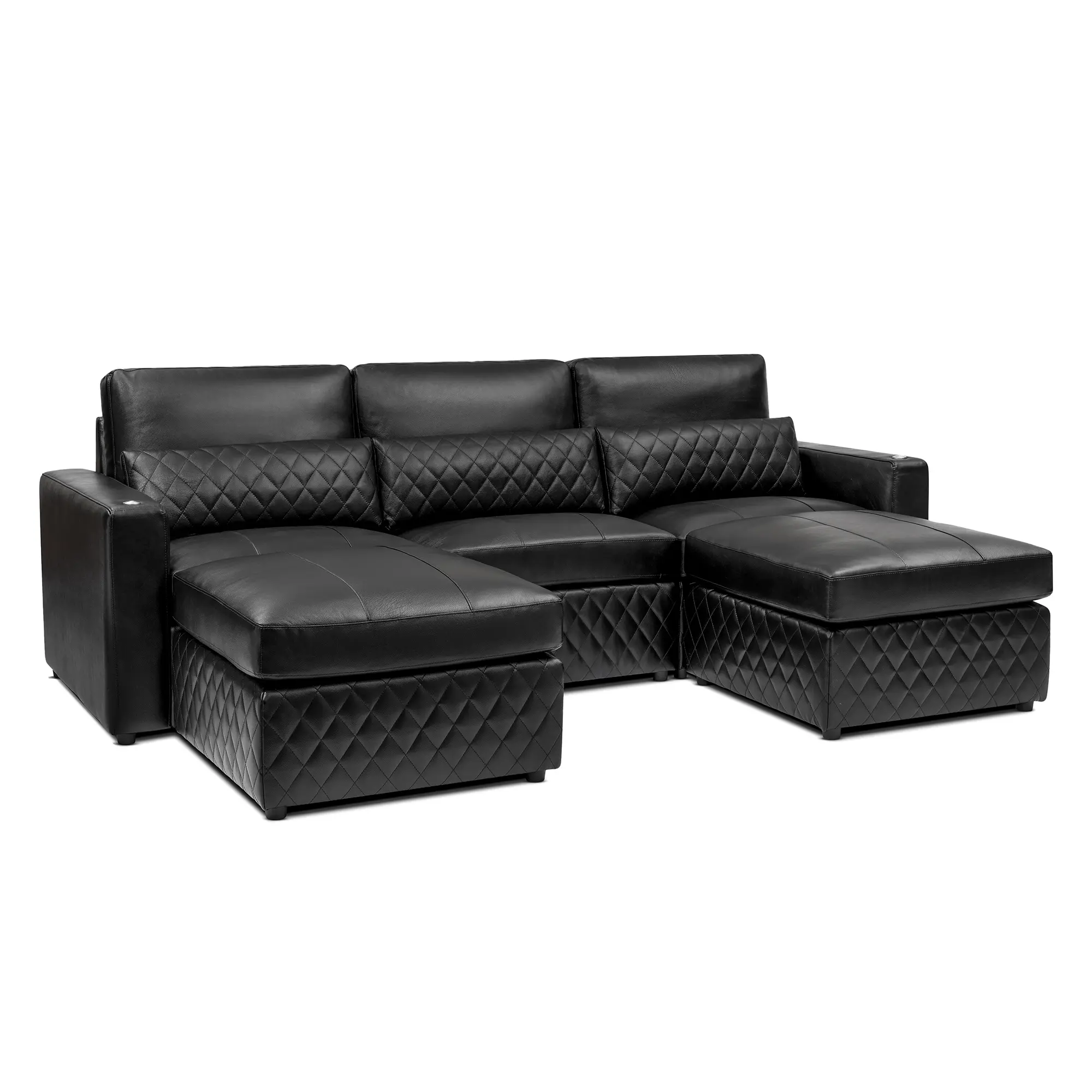 Valencia Pisa Ultimate Nappa 20000 Leather Lounge Sectional Sofa, Three Seats with 2 Ottomans, Black