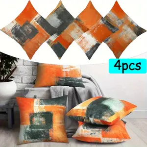 4 Pcs Decorative Throw Pillow Covers Burnt Orange Cushion Cover Taupe Abstract Art Painting Pillowcase 18x18 Inch for Sofa Couch Bedroom Living Room Outdoor Home Décor,Home DIY tool,Hand tool,Tool kit set,Halloween Decor Gifts