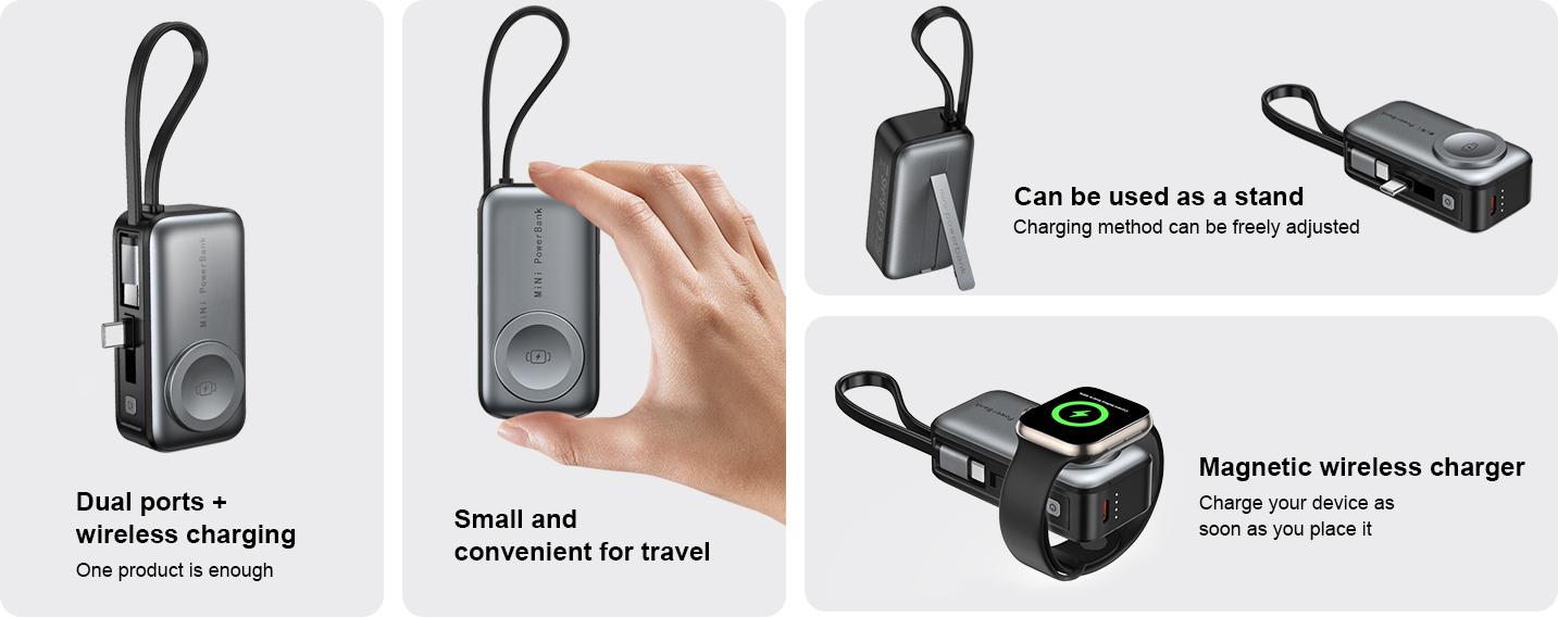 5000mAh Chargeable Portable Power Bank for Smartphones, 10W Fast Charging, Type-C & Multiple Ports, Lightweight Built-In Cable Accessory for Other Mobile Devices