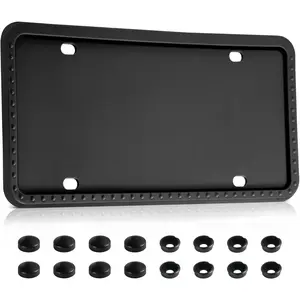Silicone License Plate Frames Covers, 1 Pack Universal American Car Accessory License Plate Bracket Holder, Licence Plate Accessories - Black