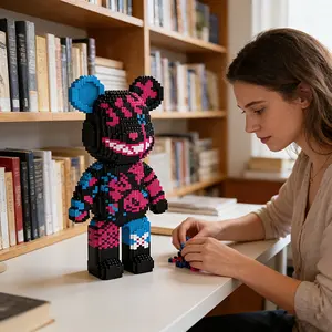 Graffiti Monster Bear 3D Animal Shape Puzzle Building Block Ornament, Unique Home and Office Decoration for Parties, Ideal Gift for Thanksgiving and Christmas