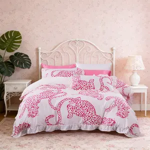 Leopard Print Vintage Ruffle Bedding Set, 3 Piece Includes 1 Duvet Cover + 2 Pillowcases, No Insert Soft Comfortable, Perfect Birthday Gift