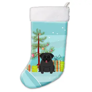 212 MAIN Christmas Stocking - Festive Home Decoration for Tree, 18x11" Suede Stocking with Pug Breed Image Artwork, Hanging Tab, Machine Washable