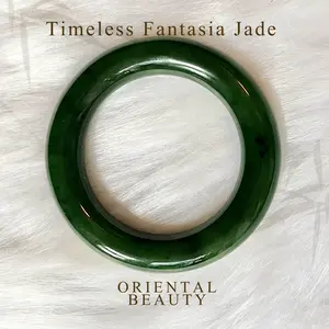 Timeless Fantasia Jade Certified Genuine Siberian Nephrite Jade Bracelet Bangle Inner Diameter 54mm Thick 13mm Heavy 90g Vibrant Green Color