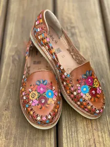 Hand Painted Artisanal Sandals, All sizes Boho-Hippie Vintage, Leather Floral Flats, Summer Sandals