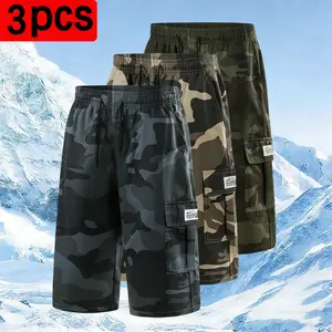 Men’s summer camouflage cargo shorts, 3-pack, loose wide-leg design with multiple pockets. Casual mid-length shorts suitable for home, outdoor activities, sports, and commuting; breathable, skin-friendly, and non-stuffy.
