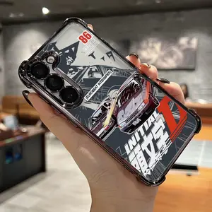 Translucent Japanese Trendy Racing Anime Manga Movie Fujiwara I-Initial D Phone Case Suitable for Galaxy S25 Edge S24 S23 S22 S21 FE Note20 Ultra Plus 4G 5G Black Frame Shockproof Transparent Back Cover Creative Luxury Cartoon