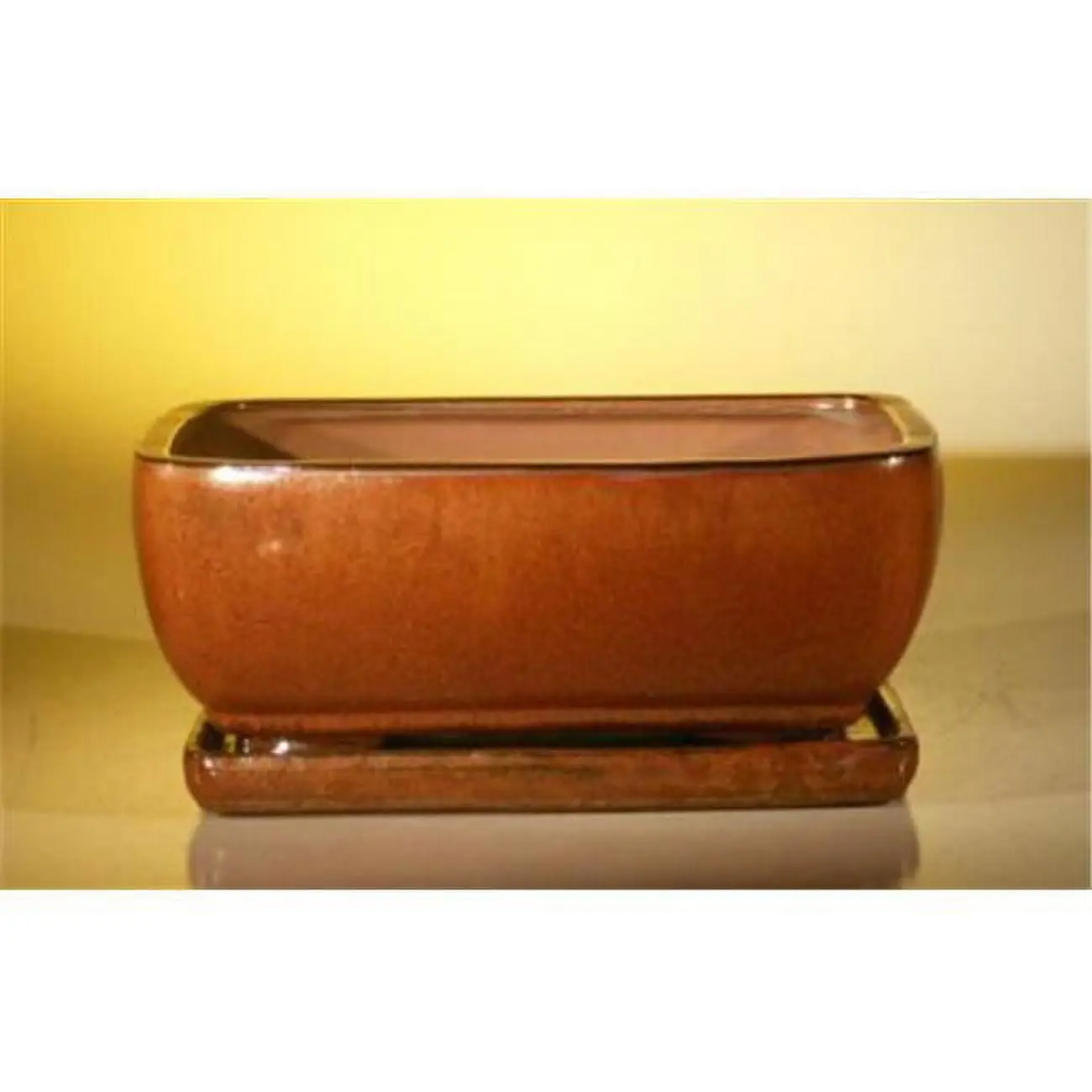 212 MAIN Professional Series Rectangular Ceramic Pottery Flower Pot - 10.5x8x4.5 in Aztec Orange, Attached Pot Tray, Pre-Wired Root Anchoring, Heavy Duty Drainage Hole Covers, Home Decor Item for Home Improvement & Garden Supplies, Home Decor Items