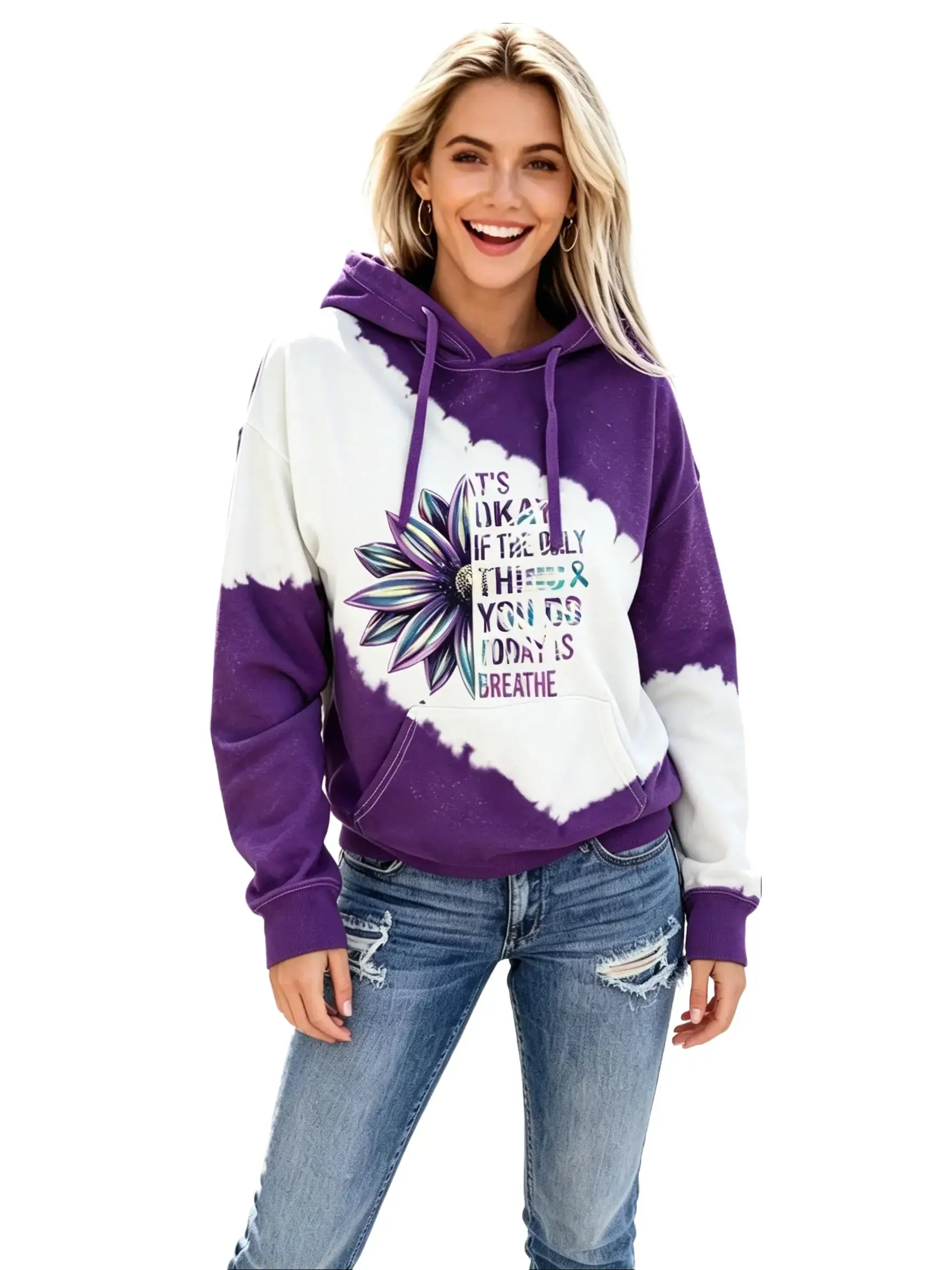 Hoodies for Women 'It's Okay If The Only Thing You Do Today Is Breathe' Print Aztec Hoodie Pullover Cowgirl Western Hooded Sweatshirt