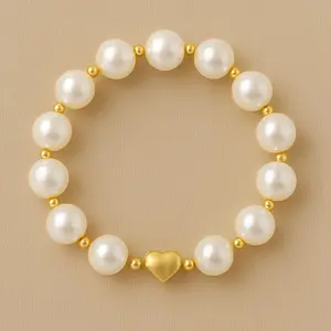 Gold Beaded Pearl Bracelet, Gold Beaded Bracelets for Women, Pearl Beaded Bracelets for Women, Stretchable Elastic Bracelet Set, Adjustable Fashion Accessories, Jewelry for Gifts