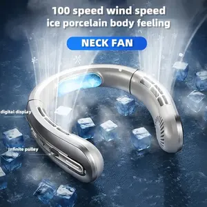 2026 Portable Neck Fan, Rechargeable Leafless Personal Neck Fan, Adjustable Speed, LED Display, Wearable Fan for Outdoor Sports, Travel, Office Use, Portable Bladeless Fan
