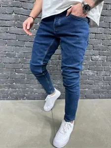 Men's Regular Fit Solid Color Skinny Jeans, Casual Comfy Denim Pants for Daily Wear, Fashion Men's Bottoms for All Seasons, Cotton, Pockets, Streetwear