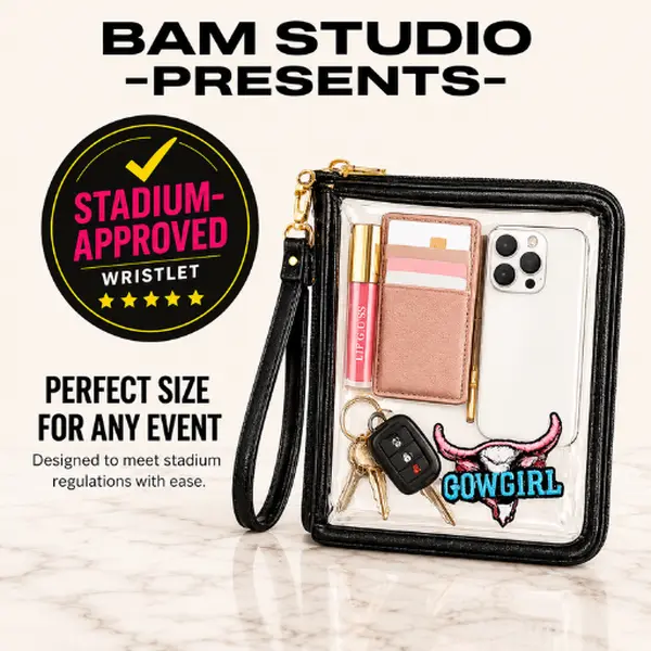 BAM Studio Clear Stadium-Approved Cowgirl Wristlet Bag | 9x6 Concert & Game Day Purse
