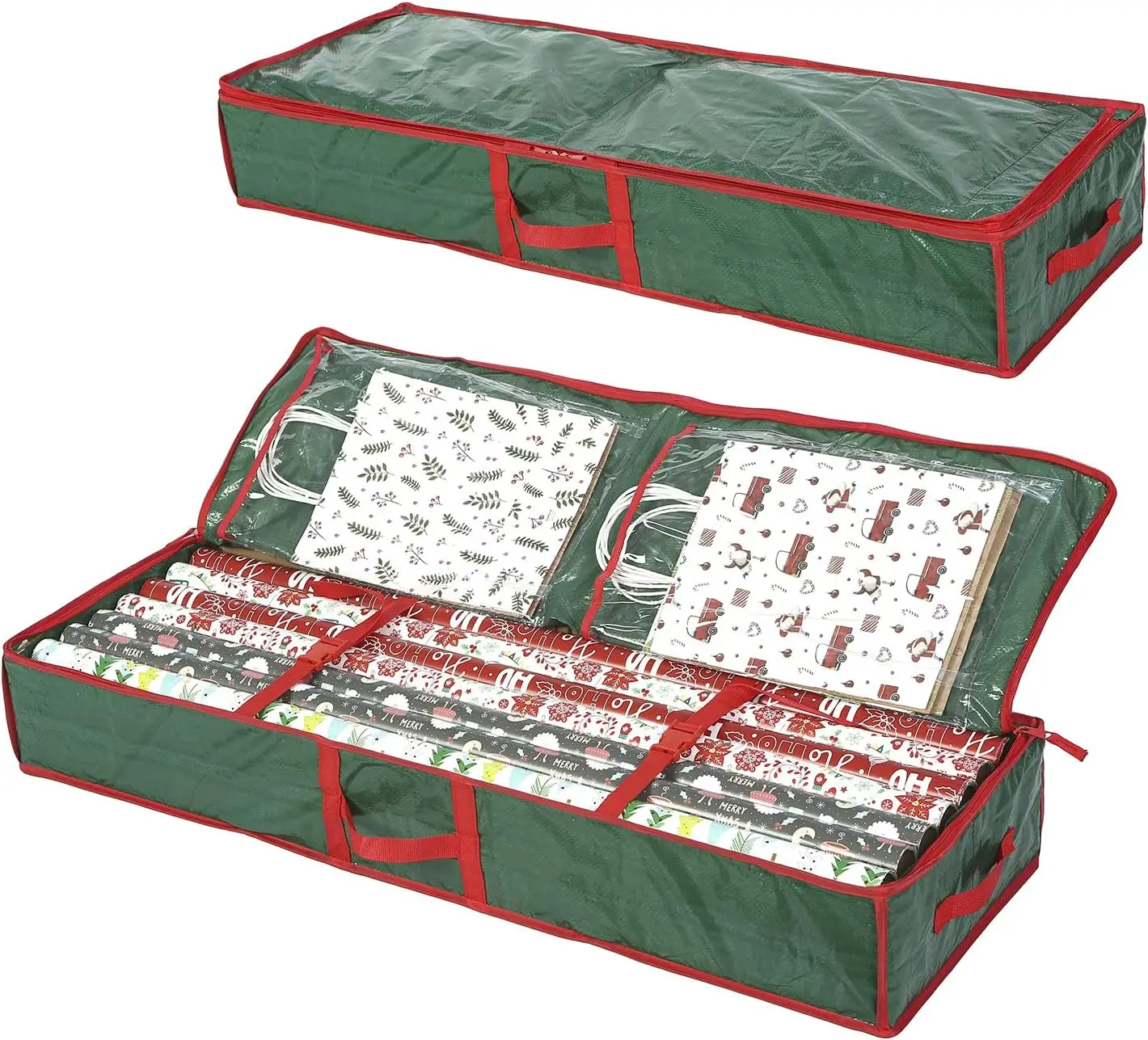 Modern Rectangle Underbed Wrapping Paper Organizer Box with Zip - Room Organization Products, 41x14x5.5" Green Bin, Christmas Wrap Paper Storage, Space-Saving Solution Holds Up to 20 Rolls
