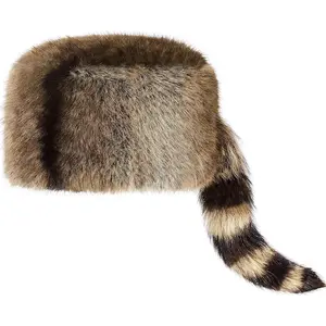 Raccoon Hat with Tail for Women Men Faux Fur Coonskin Raccoon Tail Hat Warm Winter Cap Unisex for Cold Weather