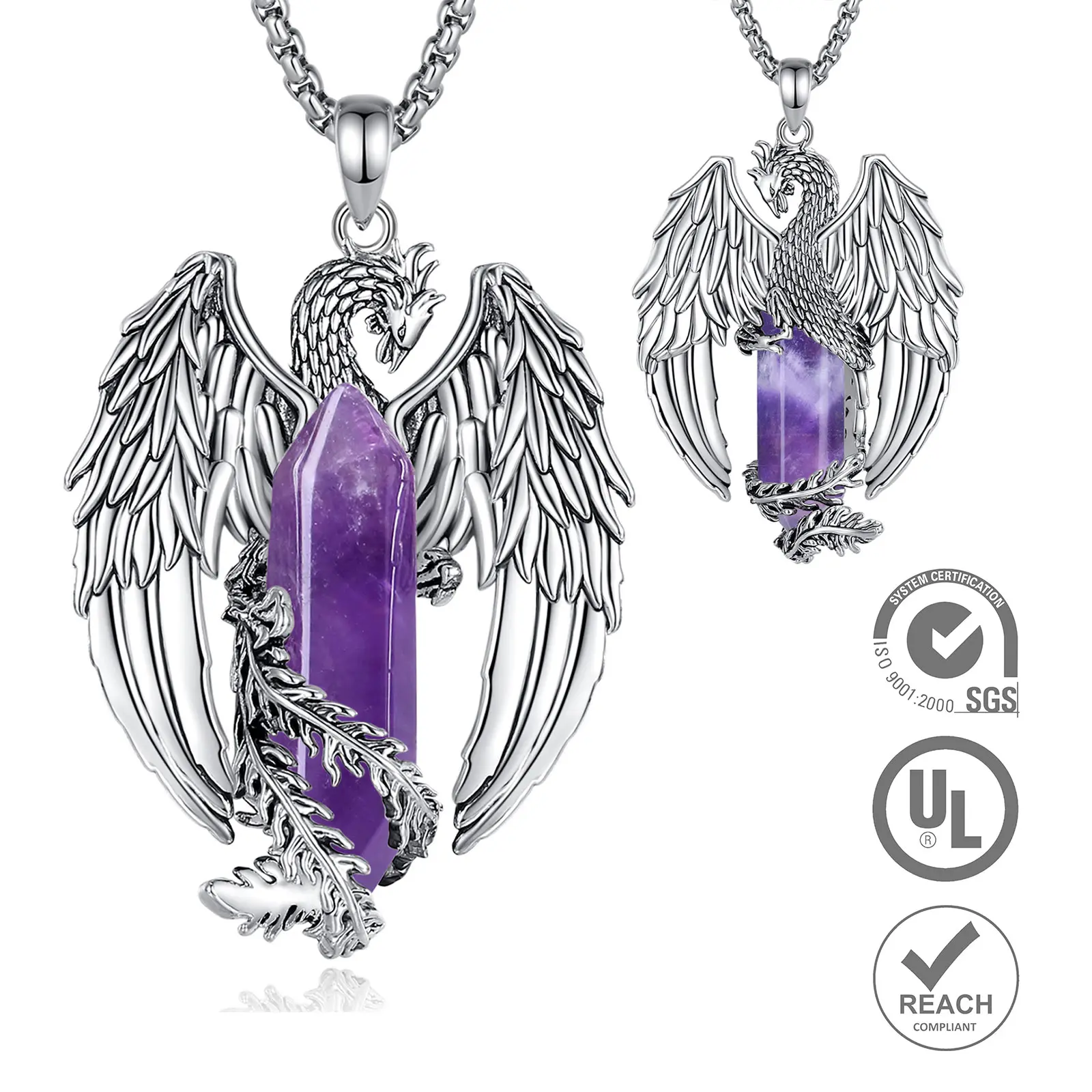 Roaring Phoenix Amethyst With 24" Rope Chain