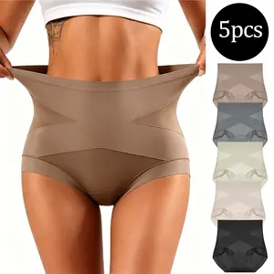 Women's Seamless Cotton Briefs, Breathable Mid-Waist Cheeky Underwear Panties, Casual Plain Design, Available in Packs of 5 Pieces