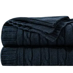 Bedsum Cotton Cable Knit Blanket, Ultra Soft Machine Washable Throw