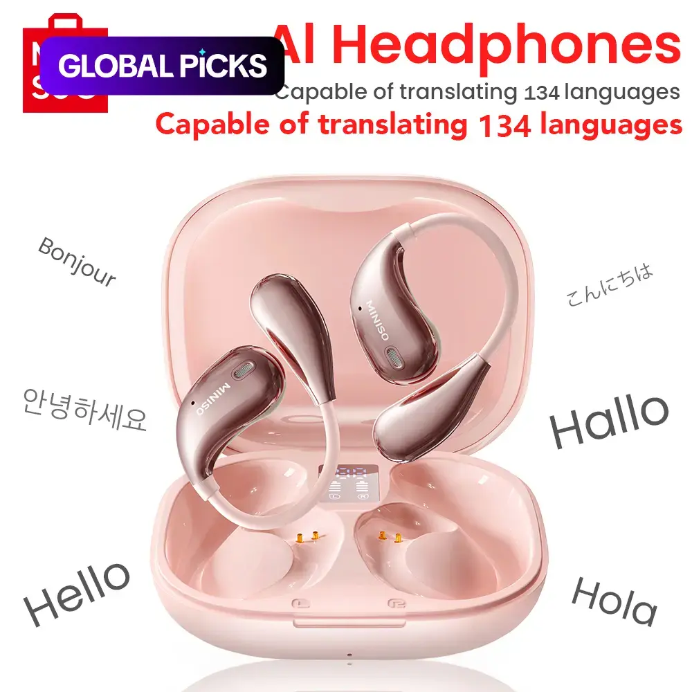 MINISO X33 Wireless Bluetooth APP Earbuds, Translation Earphones, Open Earphones 6.0 Compact Lightweight Immersive Sound Long-Distance Connection Built-in Mic One-Click Answering Song Switching, Waterproof Sports Earphone