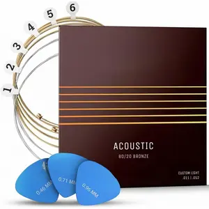 (R) Acoustic Guitar Strings 80/20 Bronze Coating I Brilliant Sound Quality I Includes 3 Picks (Custom Light 11-52, 1 Set)