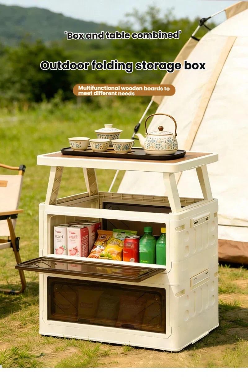 Foldable Camping Storage Box with Table Top – Car Trunk Organizer Large Capacity Outdoor Storage Bin
