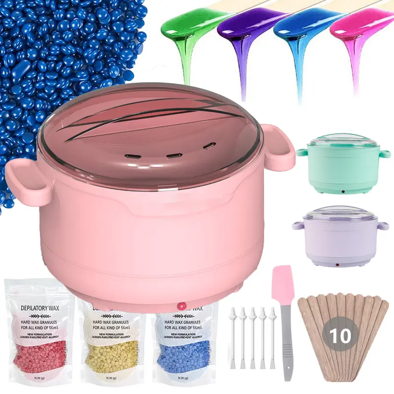 Silicone Wax Warmer For Hair Removal, Compact Portable Electric Wax Heater Machine With 3 Pack Wax Beads & 10 Sticks,For Soft and Hard Wax Beads Fast Heating, Home Gentle Waxing For  Eyebrows, Legs,Brazilian Full Body at Home Waxing Kit