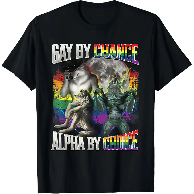 [100% cotton]Gay By Chance Alpha By Choice Alpha Wolf LGBT Pride T-Shirt – Funny Graphic Tee for Men & Women, Rainbow Pride Shirt, Casual Unisex Top, LGBTQ+ Humor, Comfortable Cotton Wear, Perfect Gift for Pride Month"