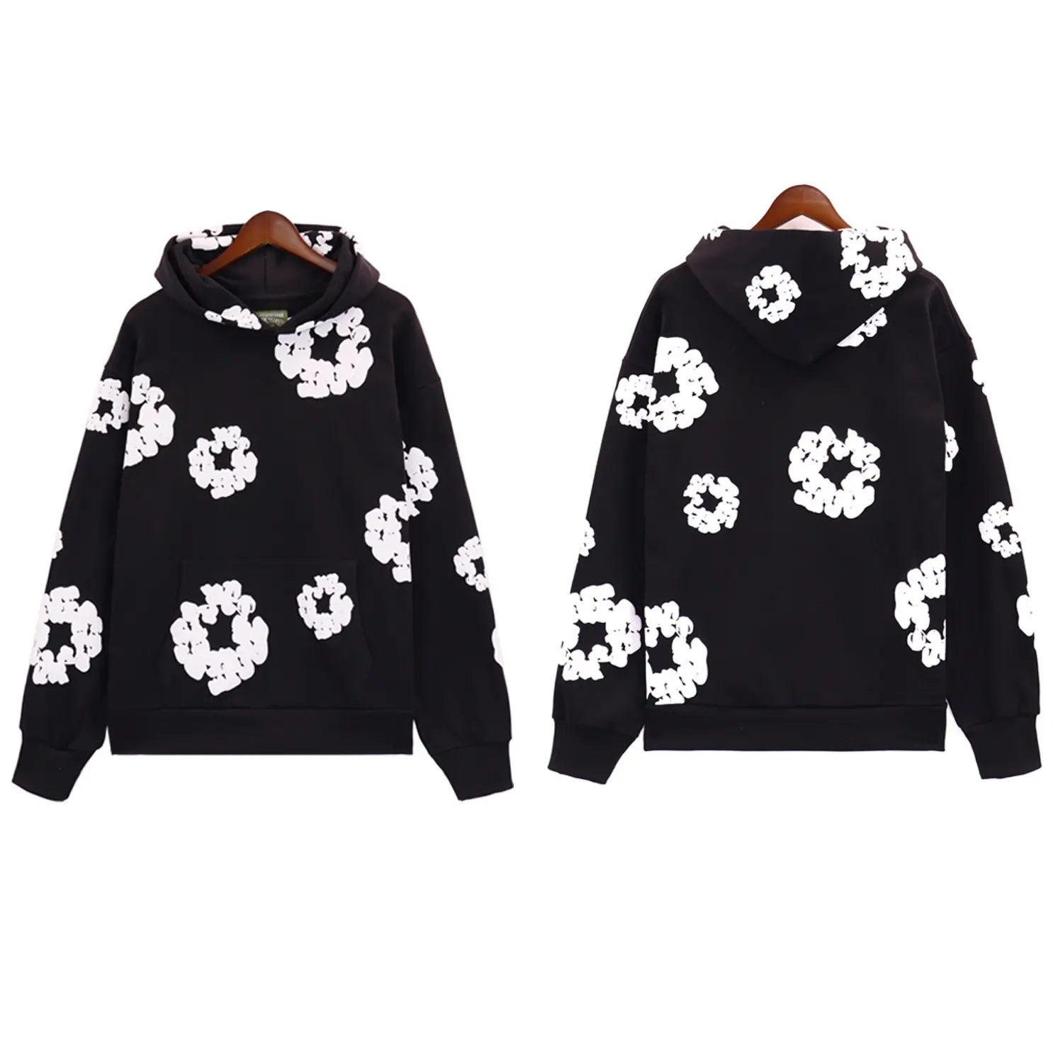 Black hoodie (white floral wreath)