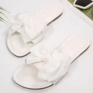Chic Bowknot Sandals, Trendy Round Open Toe Flat Slides Slippers for Women Summer Collection
