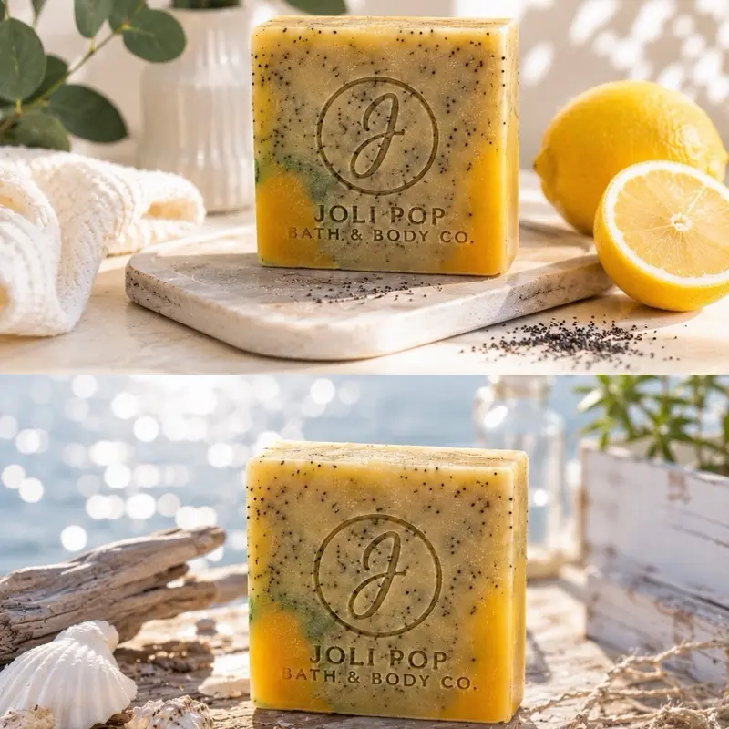 Lemon Pop Handmade Lemon & Poppy Seed Cleanser Bar, Fresh Citrus Scent Aromatherapy Hydrating Artisan Body Care Small-Batch Bath Product