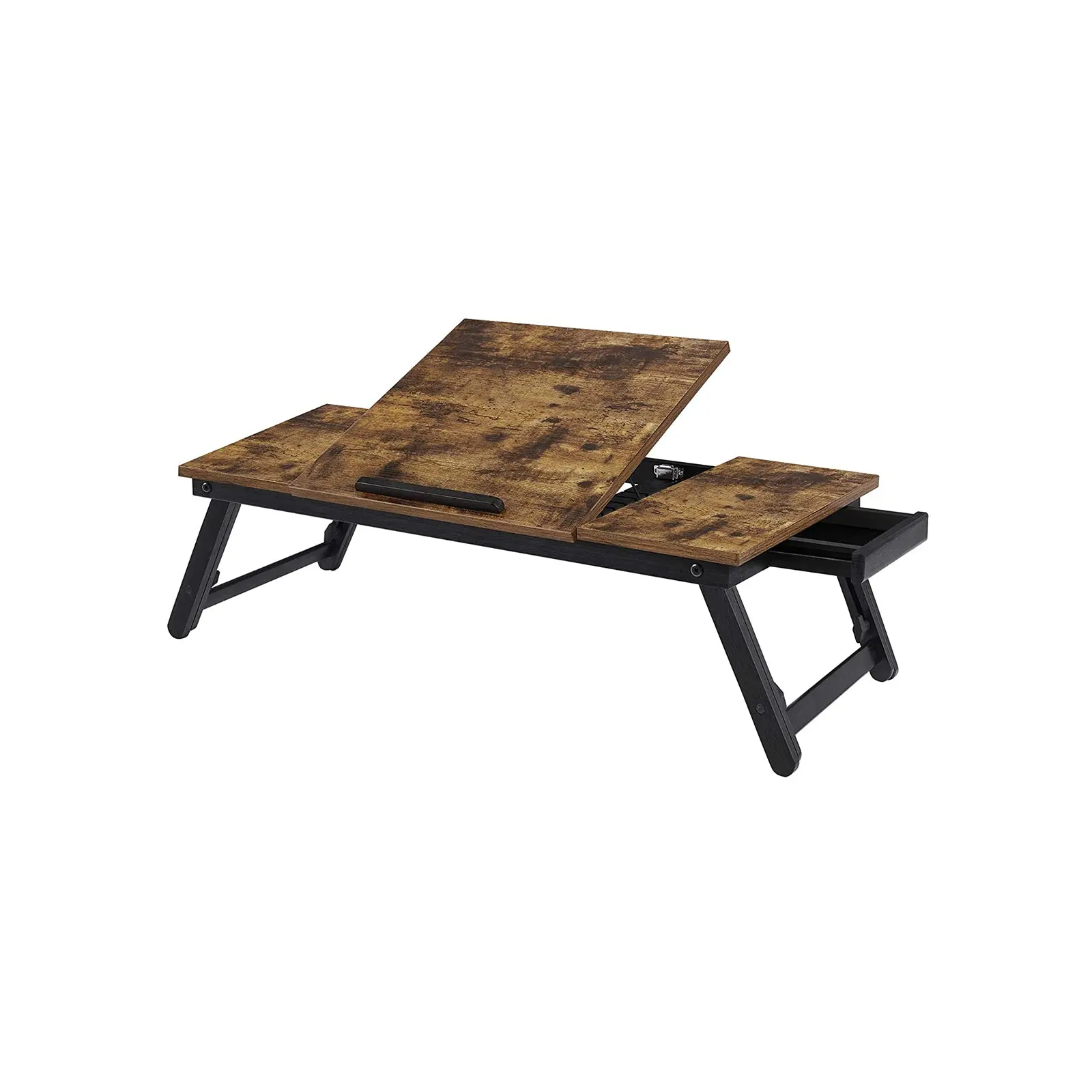 SONGMICS Brown & Black Laptop Bed Desk, Adjustable Top Indoor Table with Foldable Tray, Space Saving Living Room Furniture, Adjustable Desk Mount