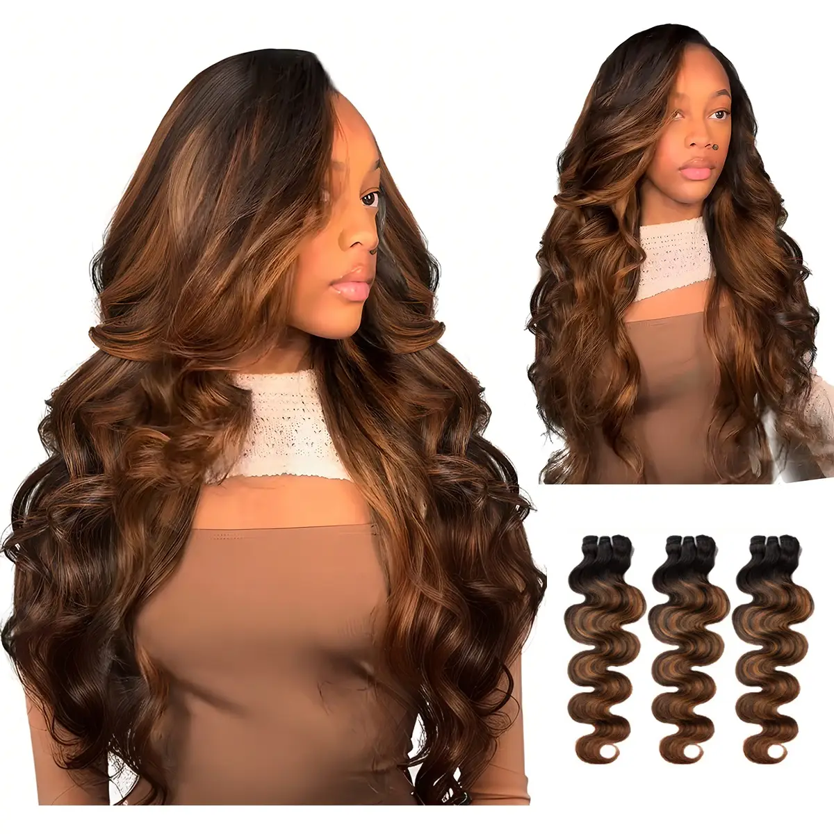 [Wequeen] #FB30 Highlight Hair Bundles Brazilian Colored Human Hair #P4/27 Body Wave Straight Quick Weave #99J Sew in/Glue in Budget Friendly 10A
