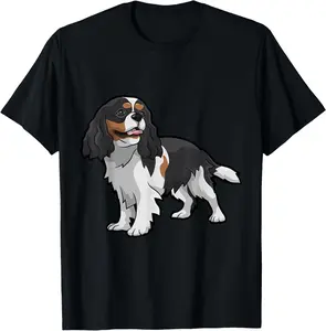Cute Tri-Color Cavalier King Charles Spaniel T-Shirt Pure Cotton Graphic Tees Menswear Top: Gifts for Men & Women